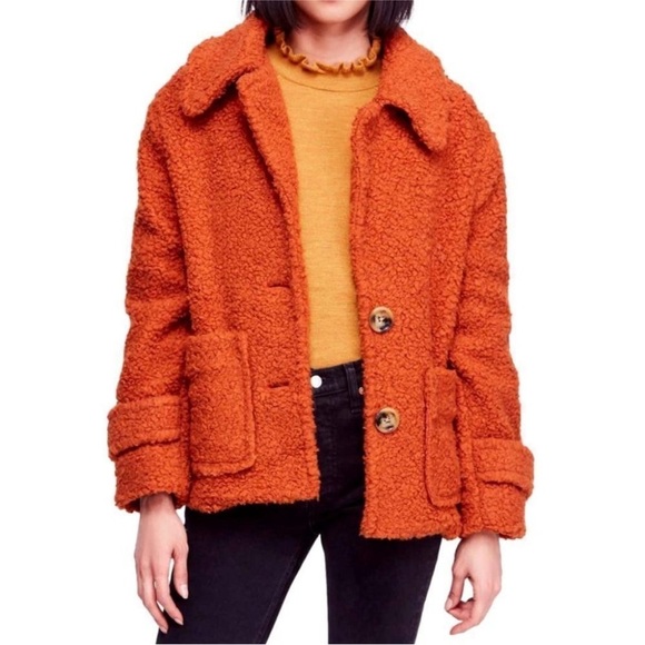 Free People *SO SOFT* Teddy Coat In Terra Cotta - Picture 1 of 5